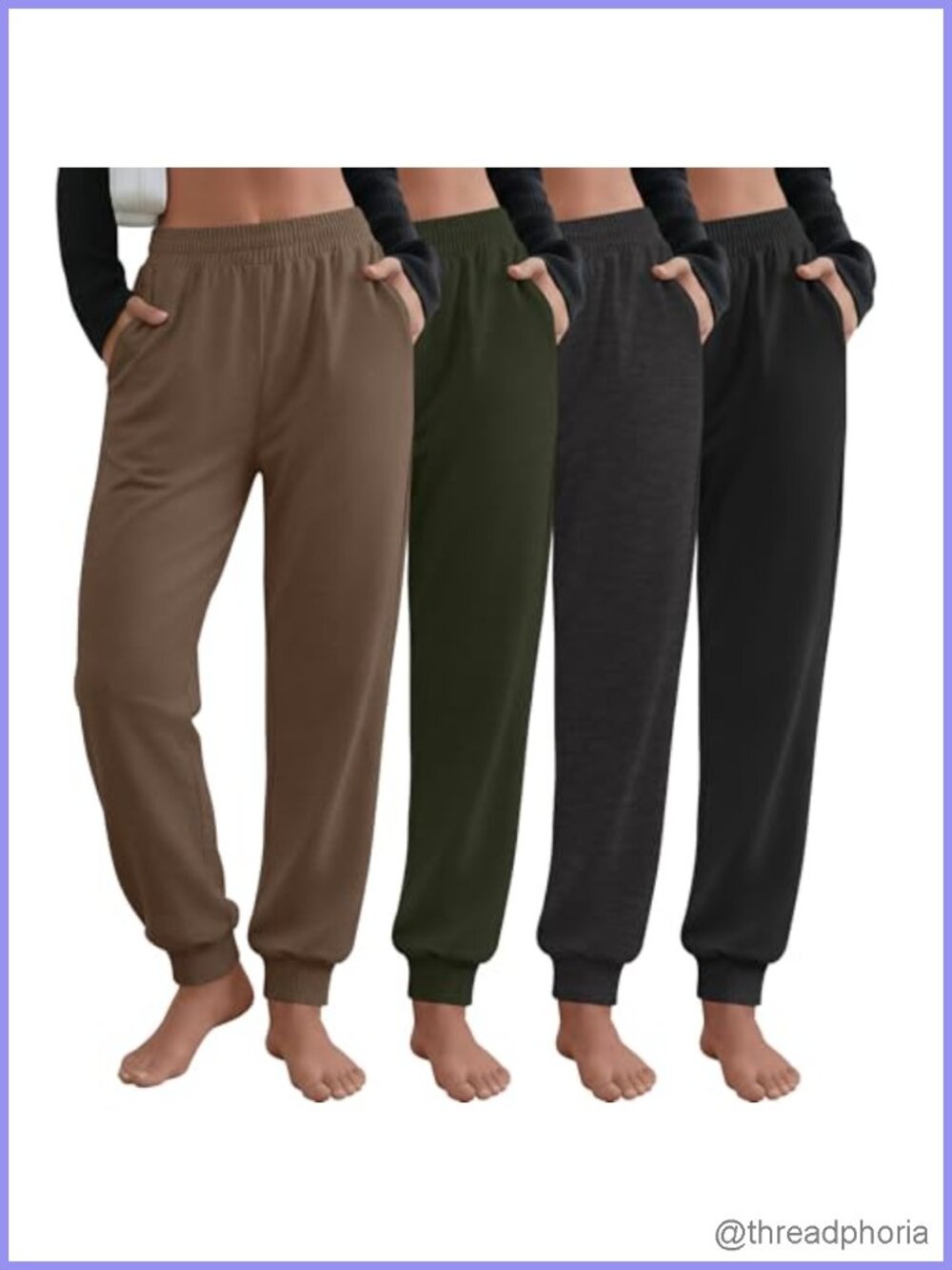 4 Pack Pull On Jogger Pants for Women, Stretch Active Sweatpants